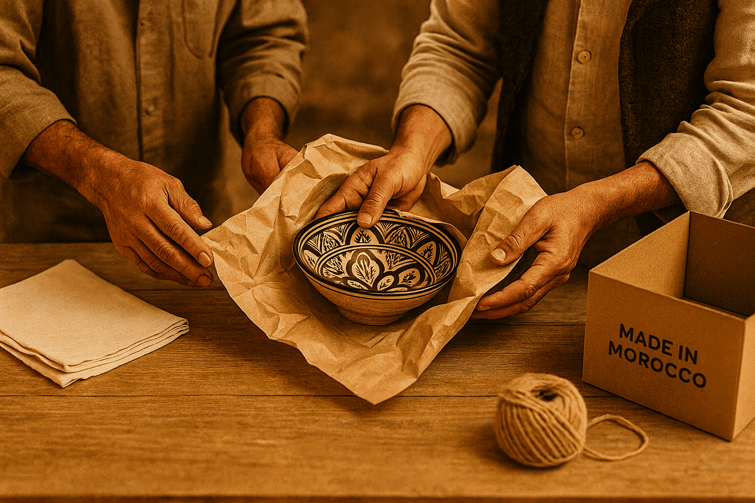 Moroccan artisans packaging handcrafted products